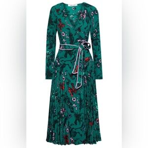 Diane Von Furstenberg Teal Floral Long Sleeve Dress